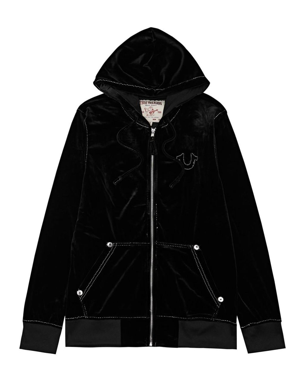True Religion Logo Hooded Velour Sweatshirt in Black for Men Lyst