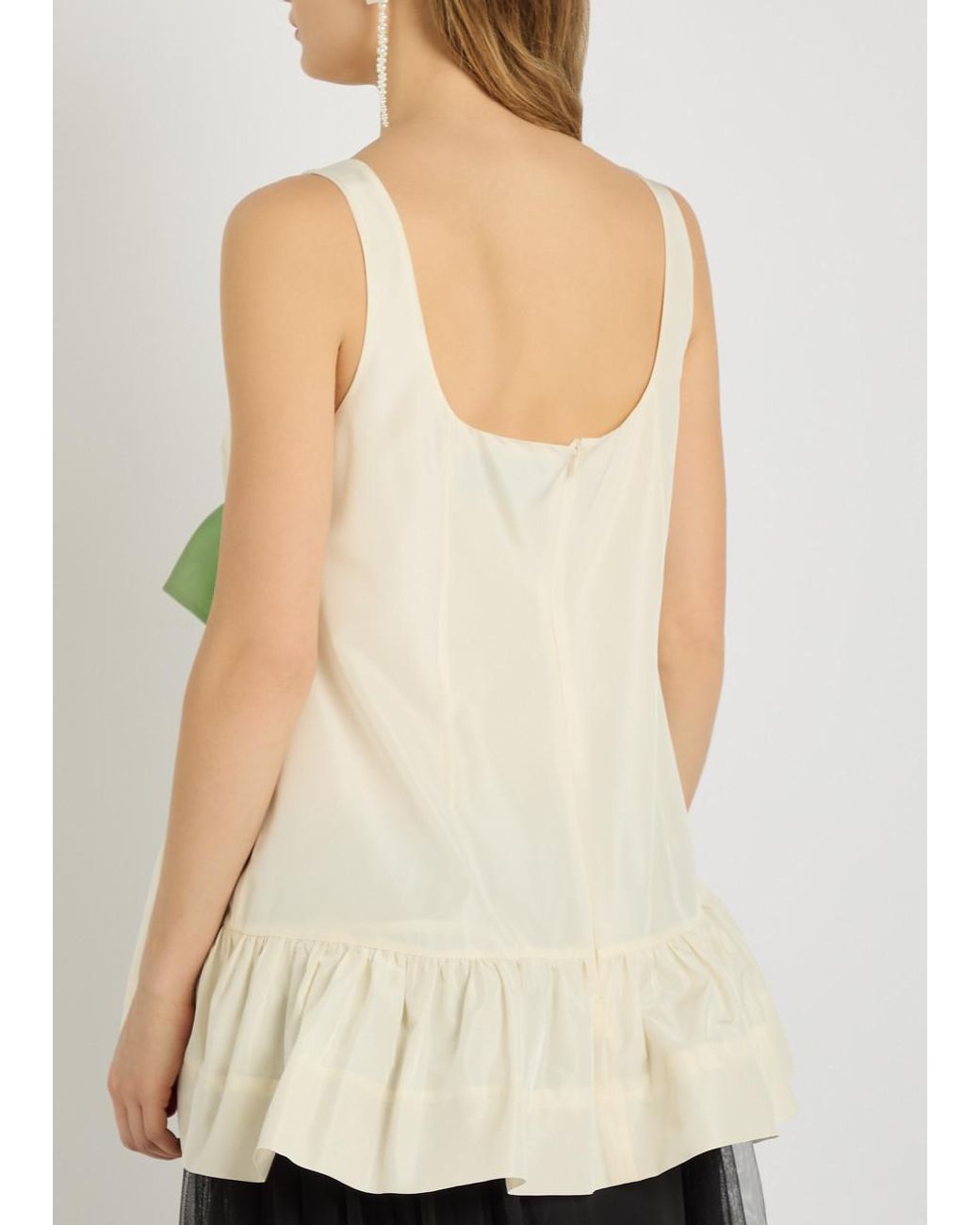 Simone Rocha Natural Rosette Appliquéd Peplum-Hem Taffeta Top