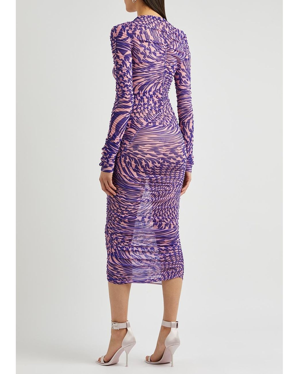 Mugler Star print Ruched Tulle Midi Dress in Purple Lyst