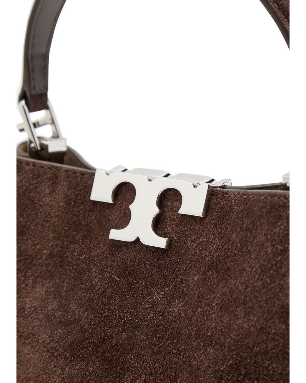 Tory Burch Brown Eleanor Mini T-Logo Suede Top Handle Bag