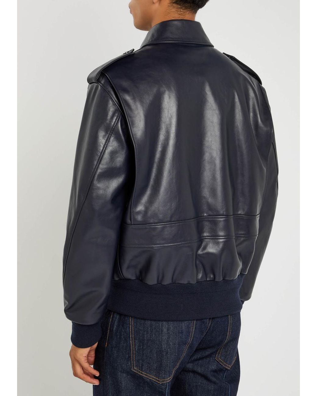 Givenchy Blue Padded Leather Bomber Jacket for men