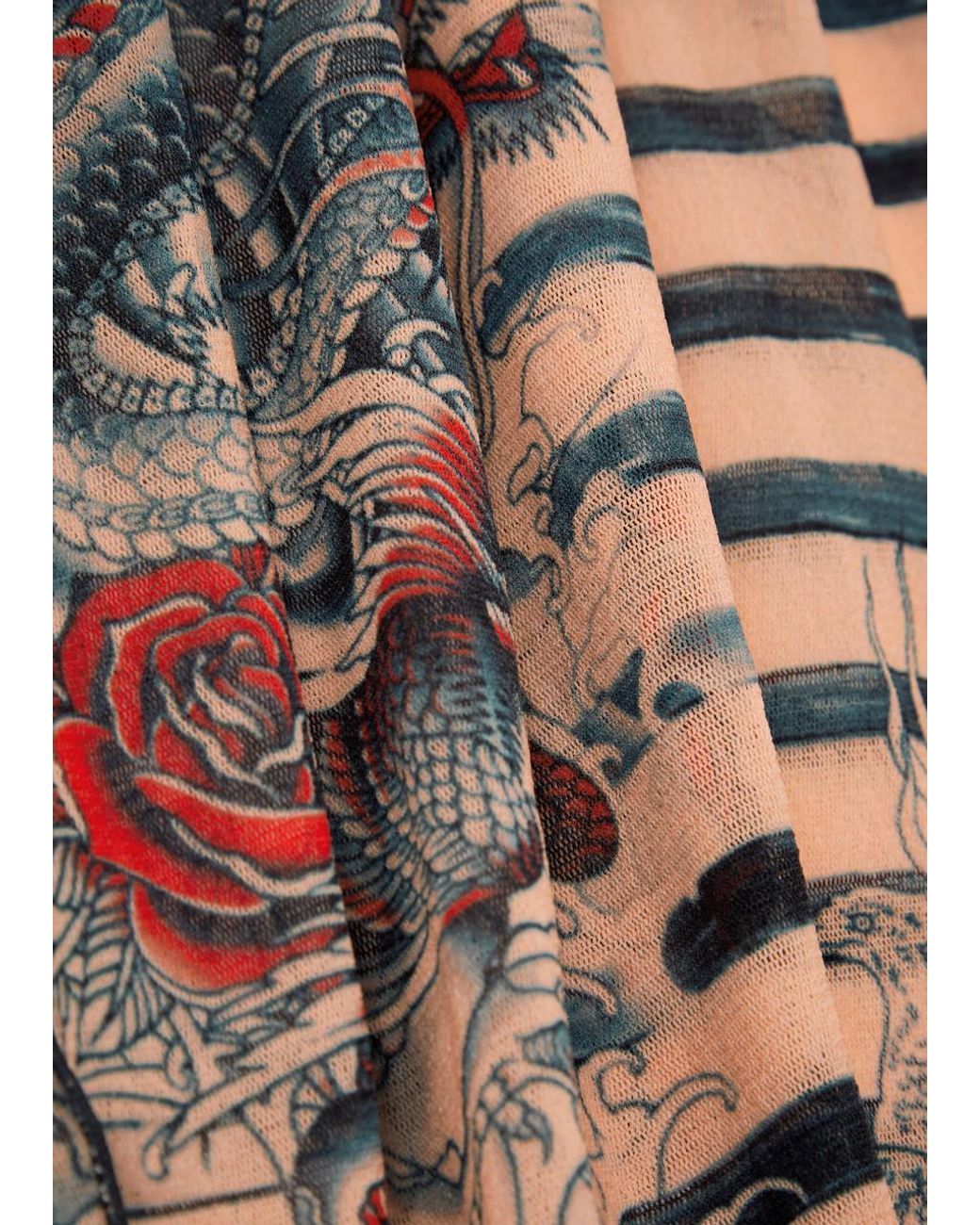 Jean Paul Gaultier Sailor Tattoo Printed Tulle Top in