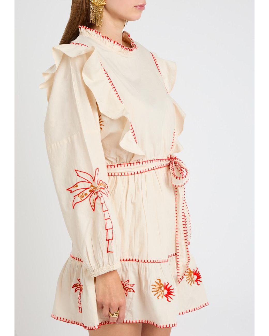 Never Fully Dressed Natural Pollenca Embroidered Cotton Mini Dress