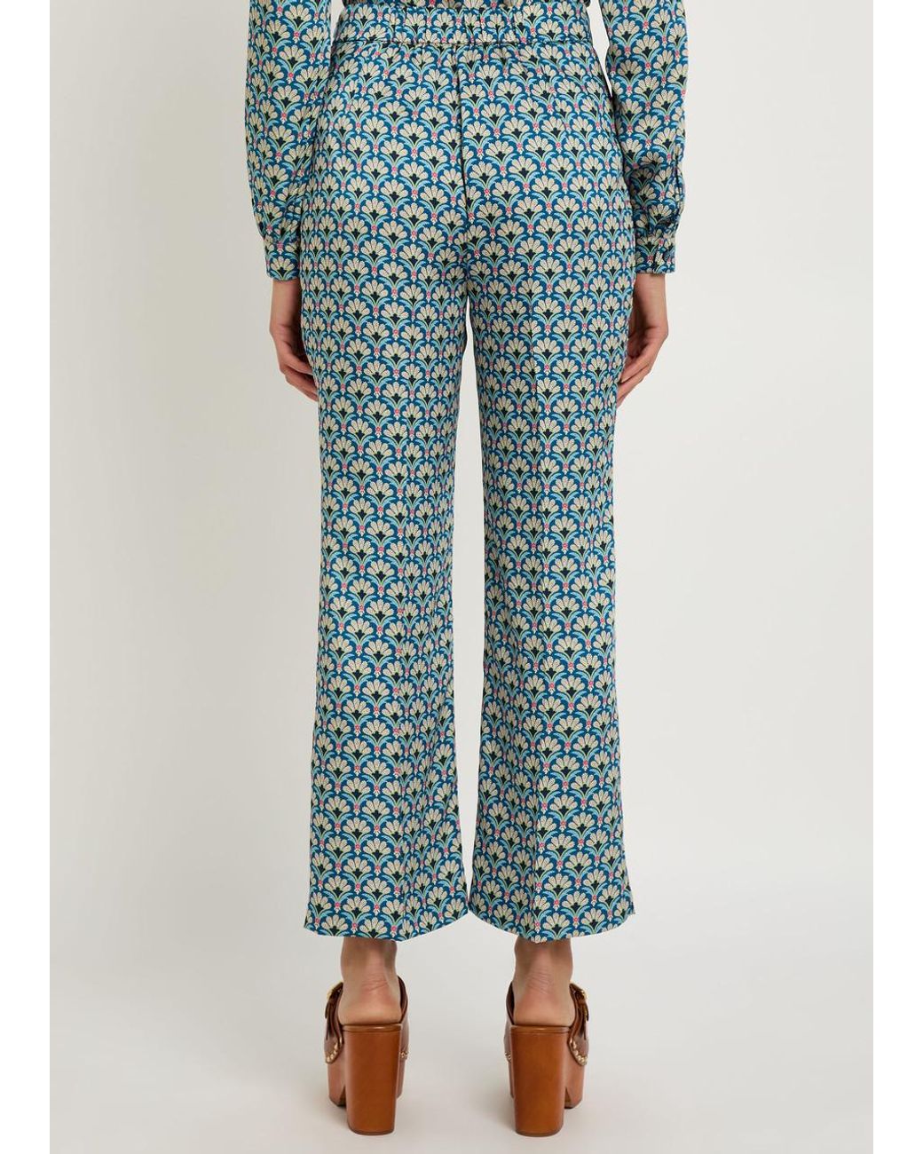 Etro Blue Patterned Satin Straight-Leg Trousers