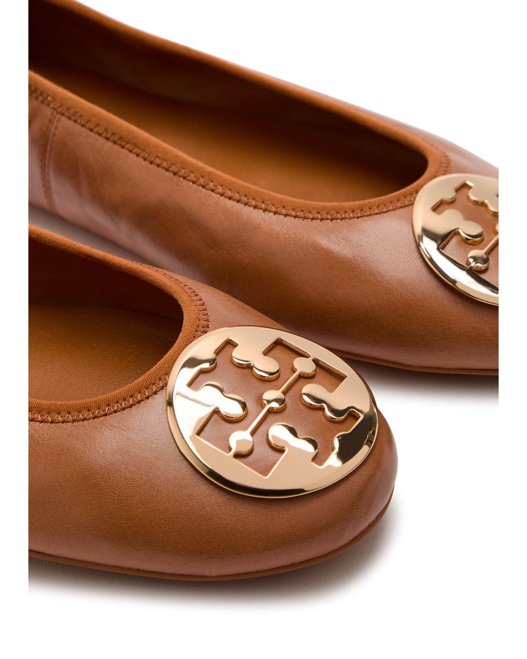 Tory Burch White Reva Travel Logo Leather Ballet Flats