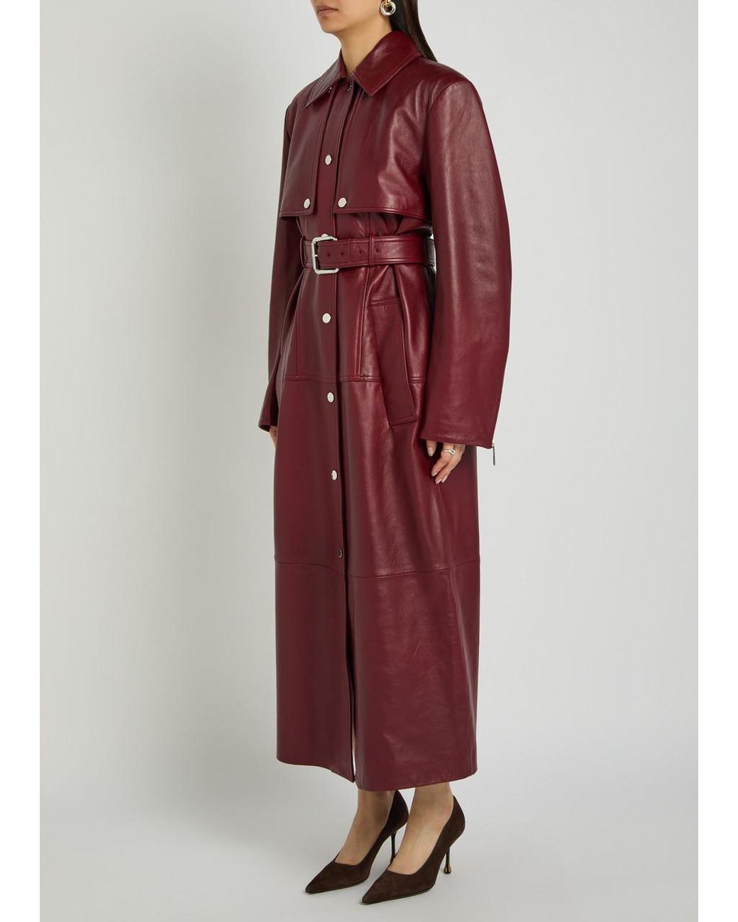 Sportmax Red Detachable Sleeve Leather Trench Coat