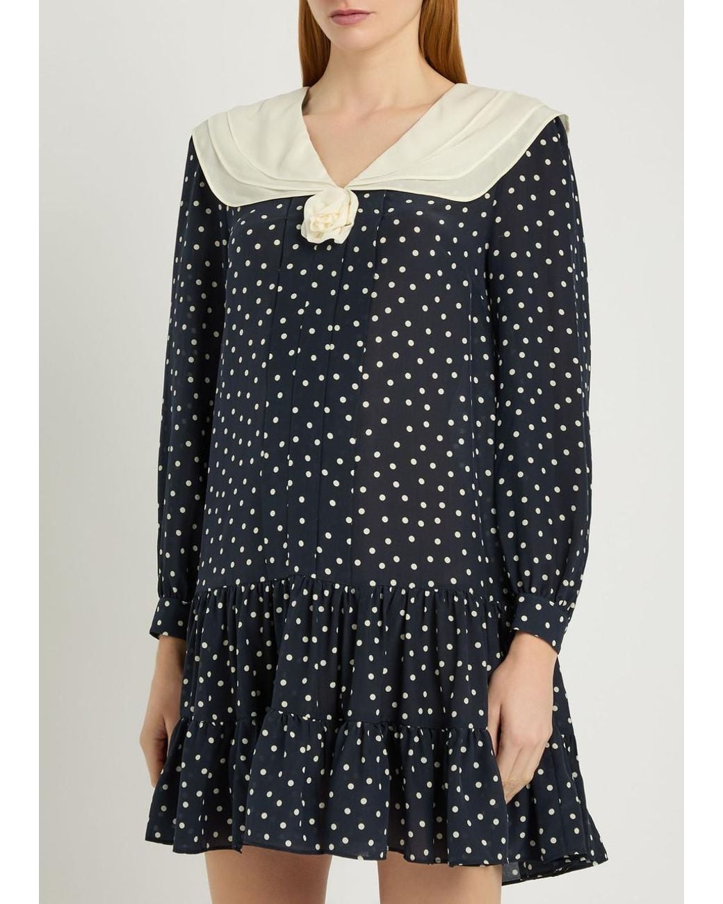 Rixo Blue Valetta Polka Dot Silk-Chiffon Mini Dress