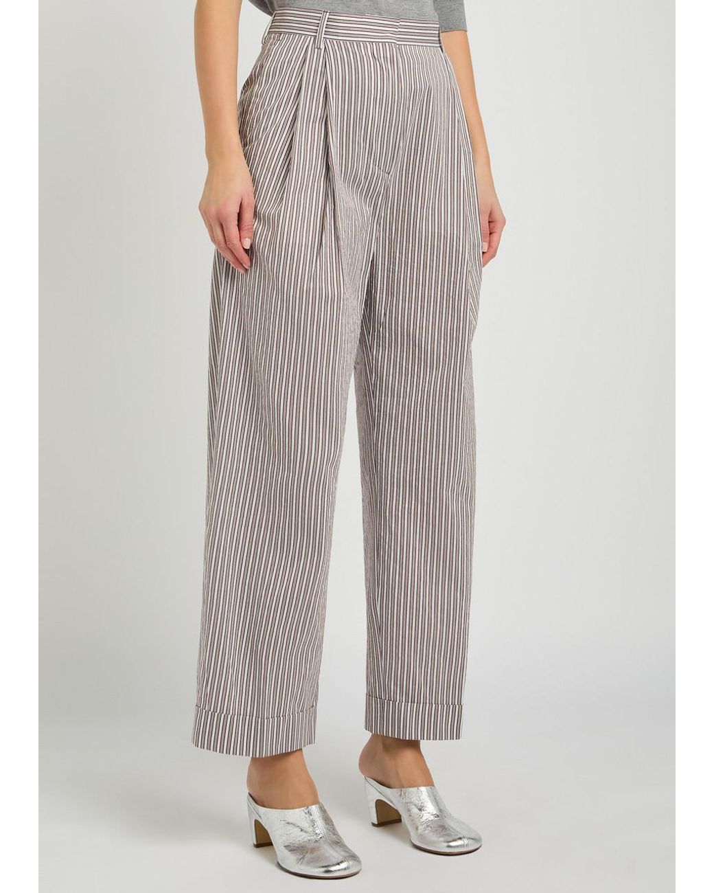 Dries Van Noten Partan Striped Cotton-Blend Trousers in Brown | Lyst UK