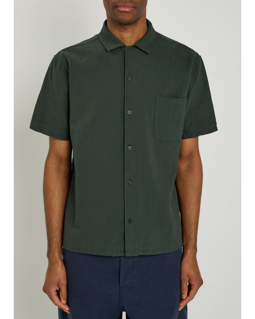 YMC Green Malick Textured Stretch-Cotton Shirt for men