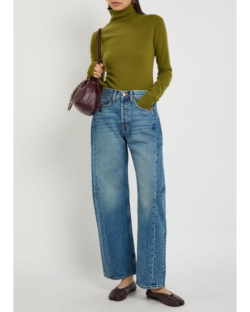 B Sides Blue Slim Lasso Structured Barrel-Leg Jeans