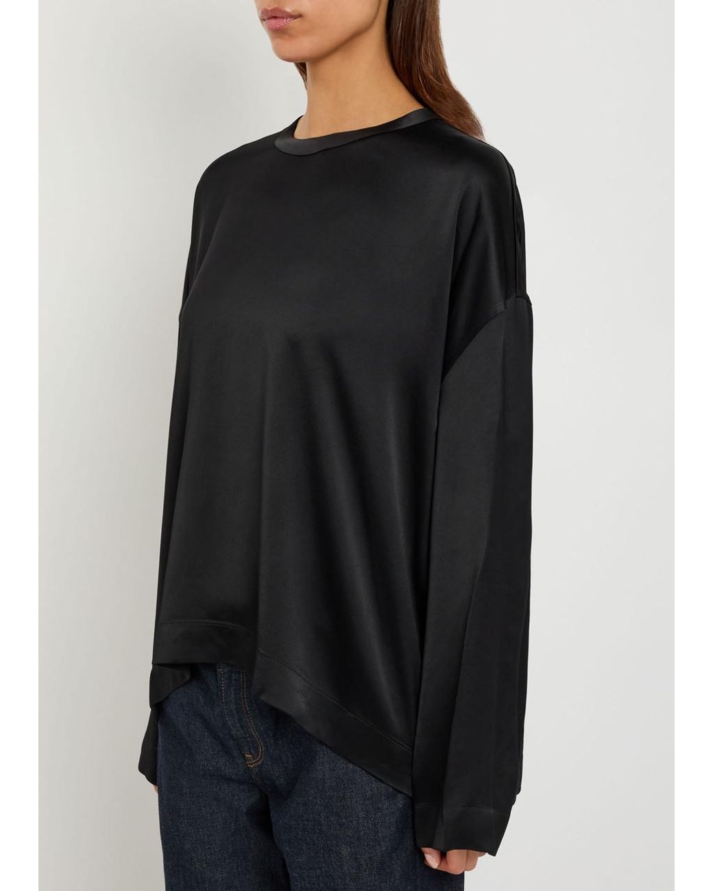TOTEME Draped Satin Top in Black | Lyst