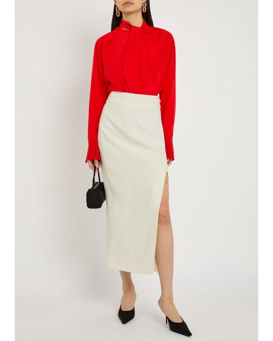 Victoria Beckham Red Draped Asymmetric Silk Blouse