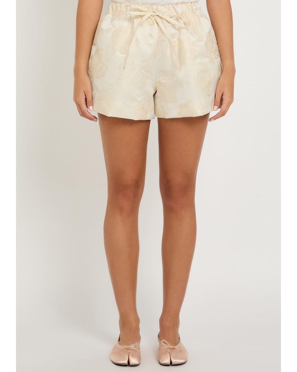 Simone Rocha Natural Floral-Jacquard Satin Shorts