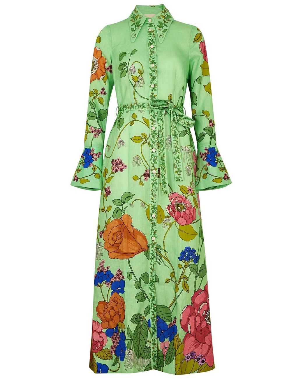 ALÉMAIS Olivia Floral-print Linen Maxi Shirt Dress in Green | Lyst