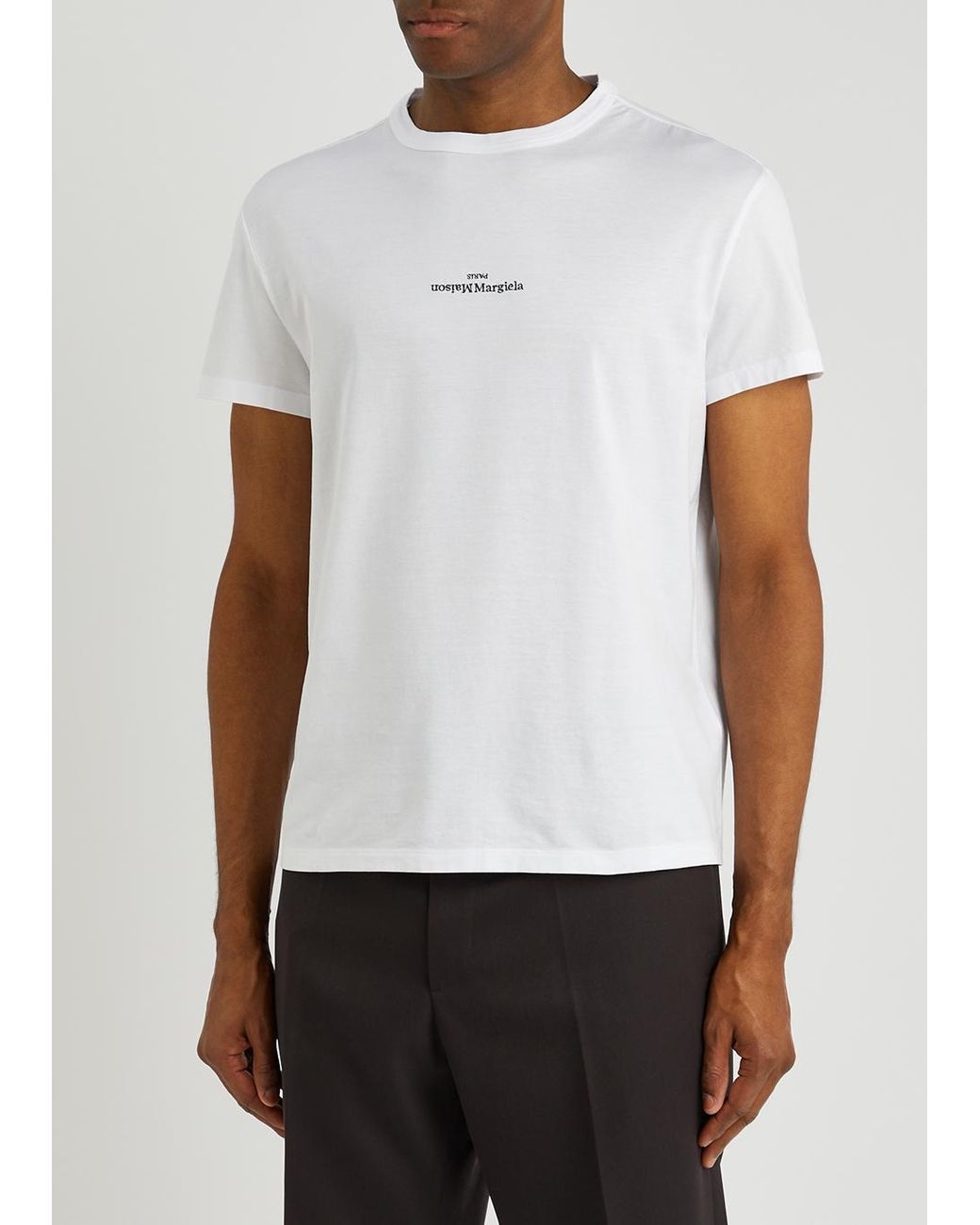 Maison Margiela Logo-embroidered Cotton T-shirt in White for Men | Lyst UK