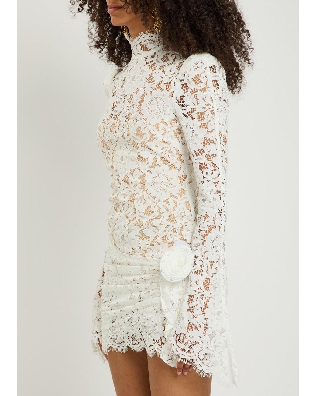 De La Vali White Bodita Appliquéd Guipure Lace Mini Dress