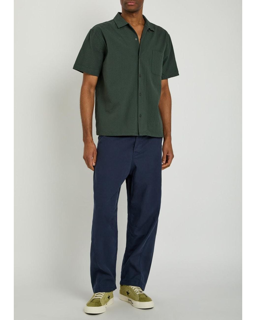 YMC Green Malick Textured Stretch-Cotton Shirt for men