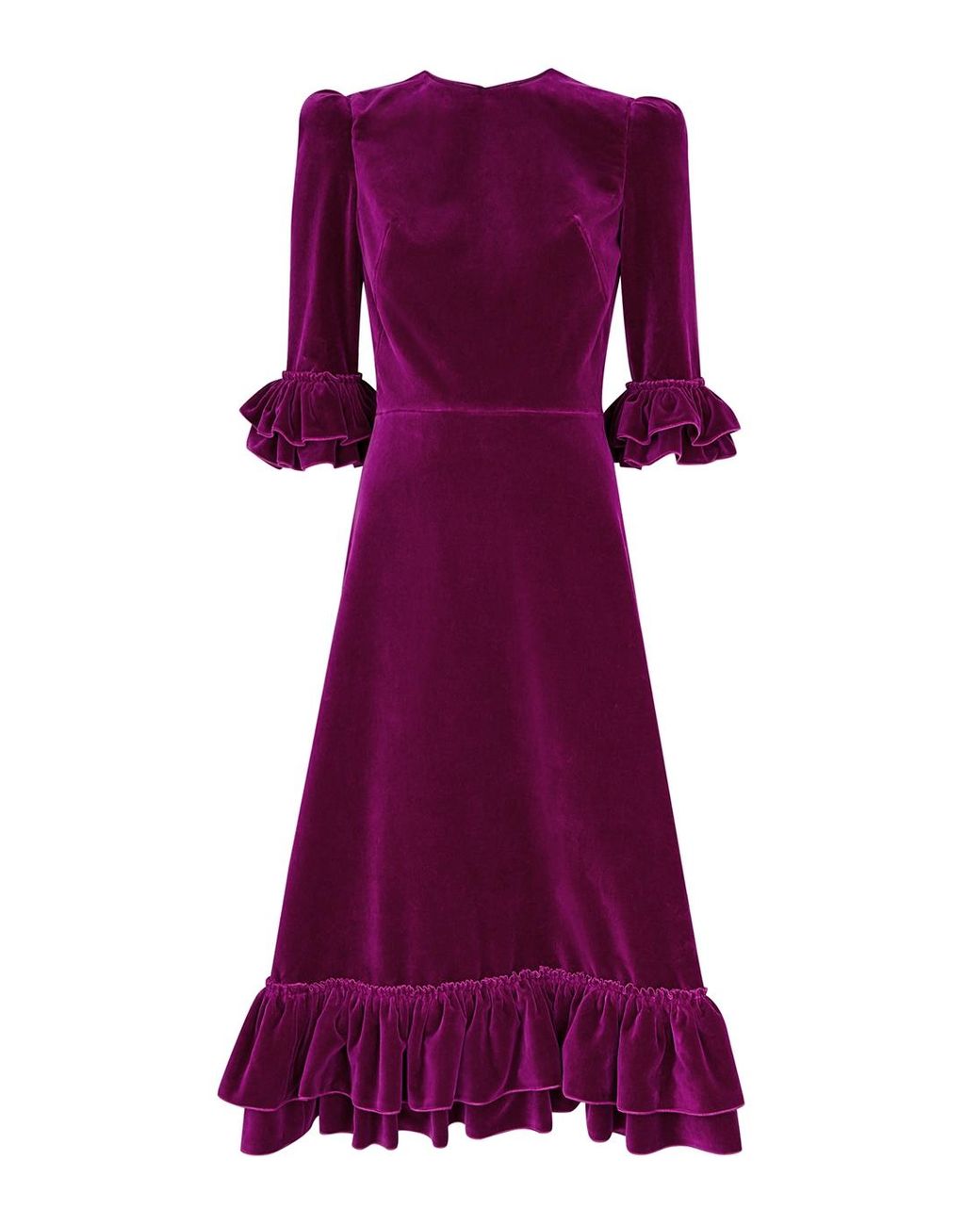 The Vampire's Wife The Falconetti Ruffled Velvet Midi Dress in Purple ...