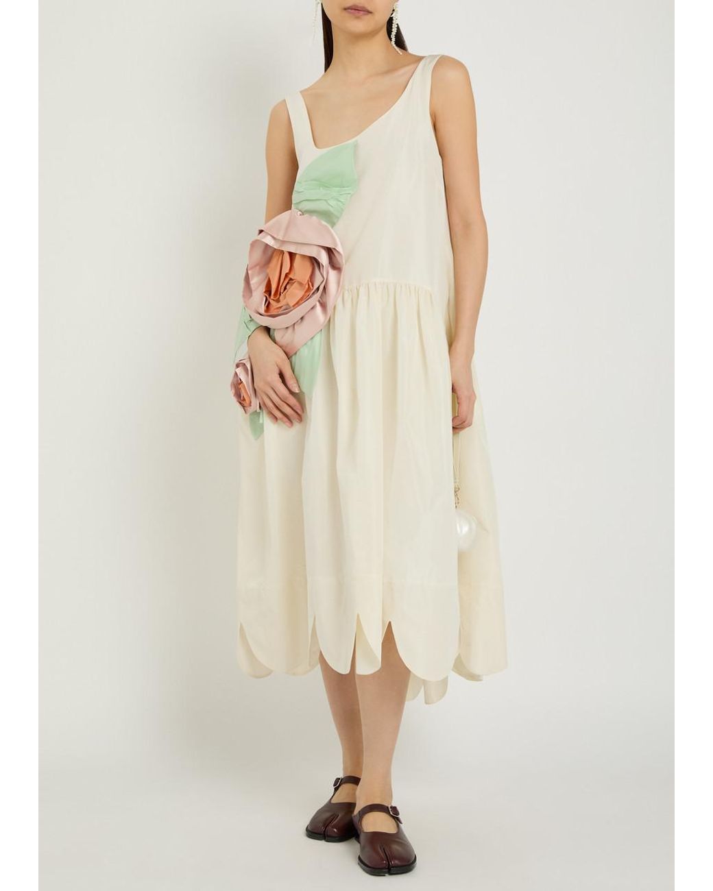 Simone Rocha White Floral-Appliquéd Taffeta Midi Dress