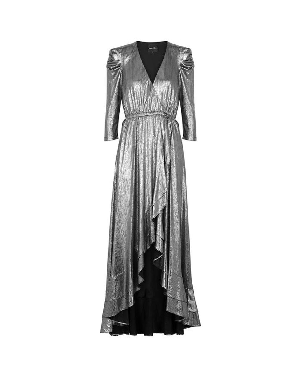retroféte Flora Silver Lamé Wrap Dress in Metallic | Lyst