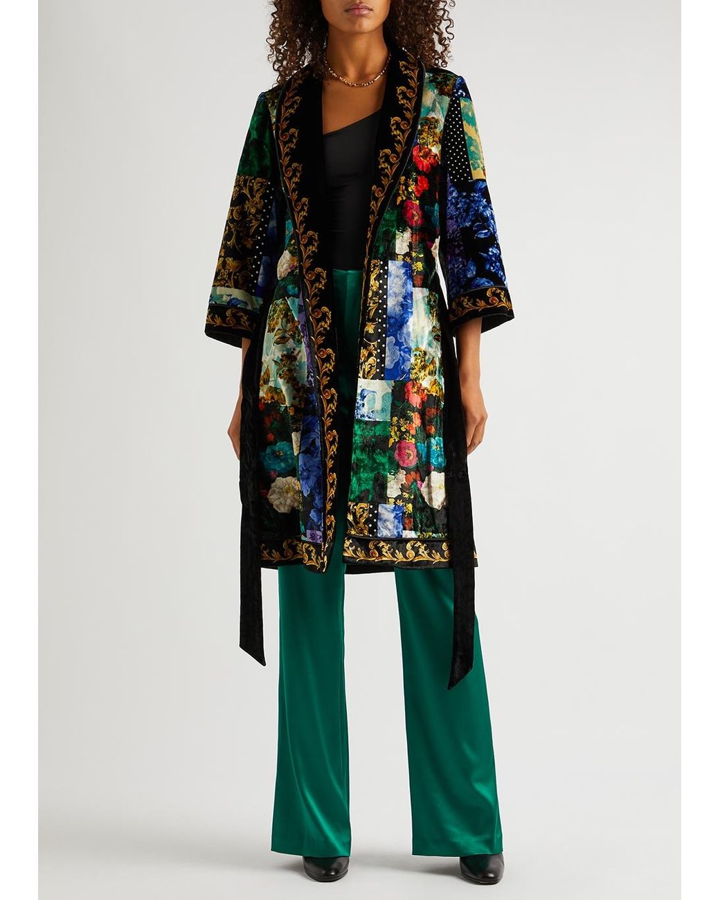 Alice Olivia Alice Olivia Eilene Printed Velvet Kimono Jacket