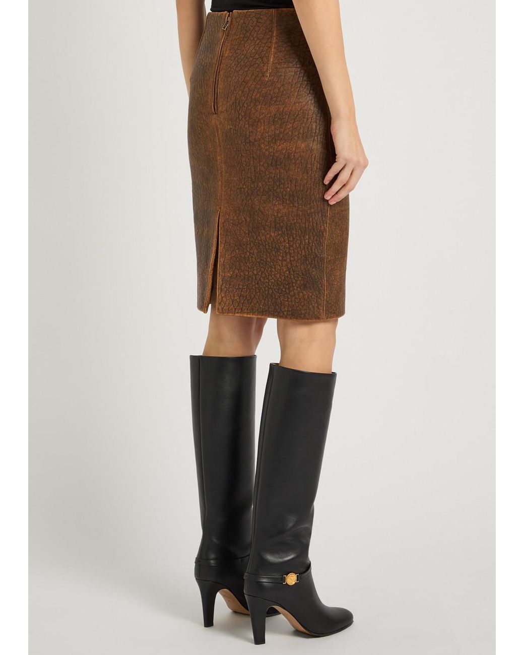 Chloé Brown Leather Midi Skirt