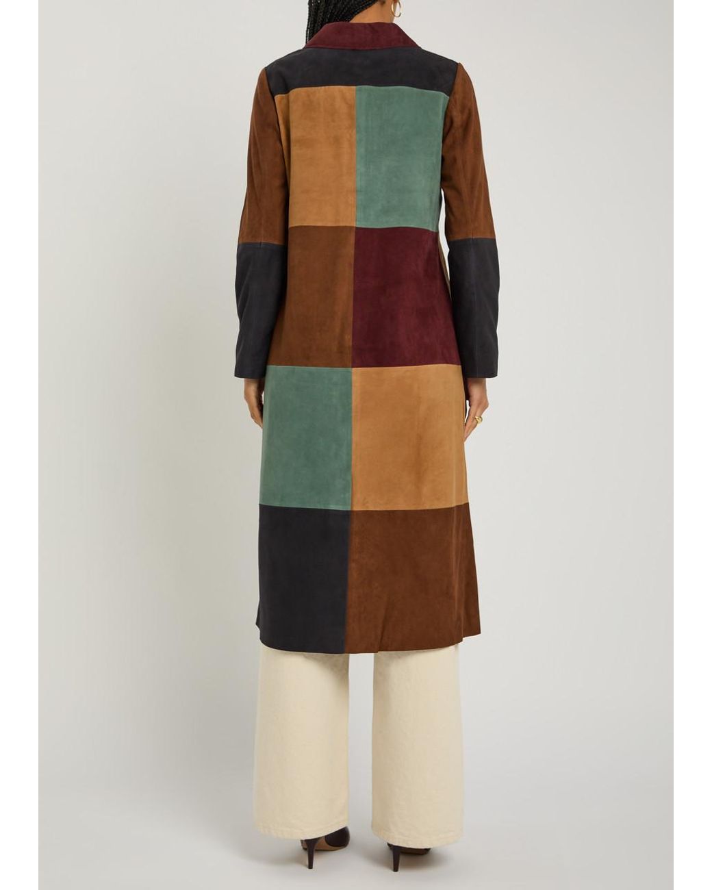 Rixo Green Milly Patchwork Suede Coat