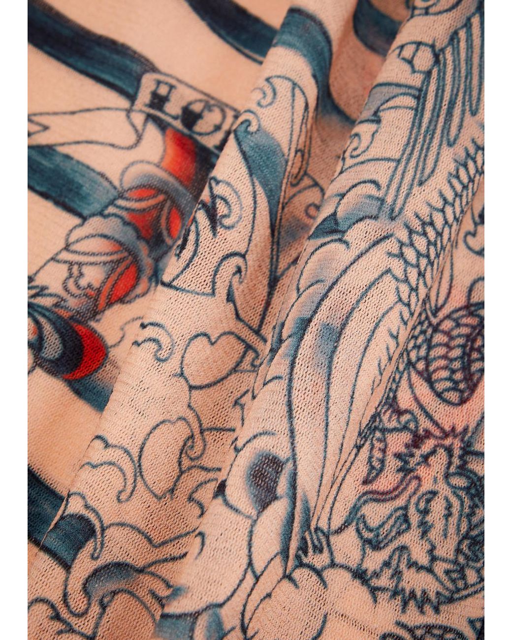 jean paul gaultier mariniere tattoo mini dress Jean Paul Gaultier Sailor Tattoo Printed Tulle Mini Dress in Natural