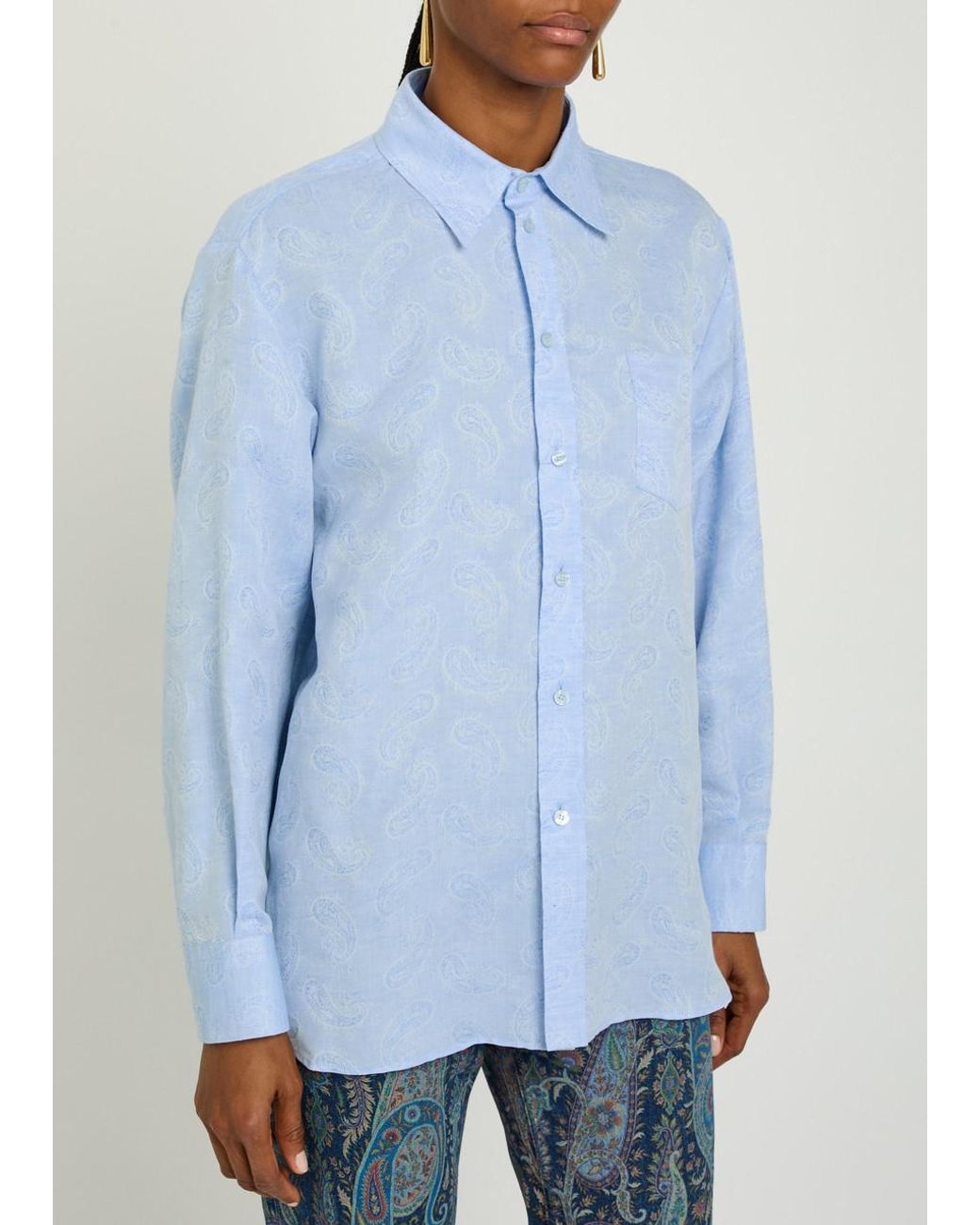 Etro Blue Paisley-Print Linen And Cotton-Blend Shirt