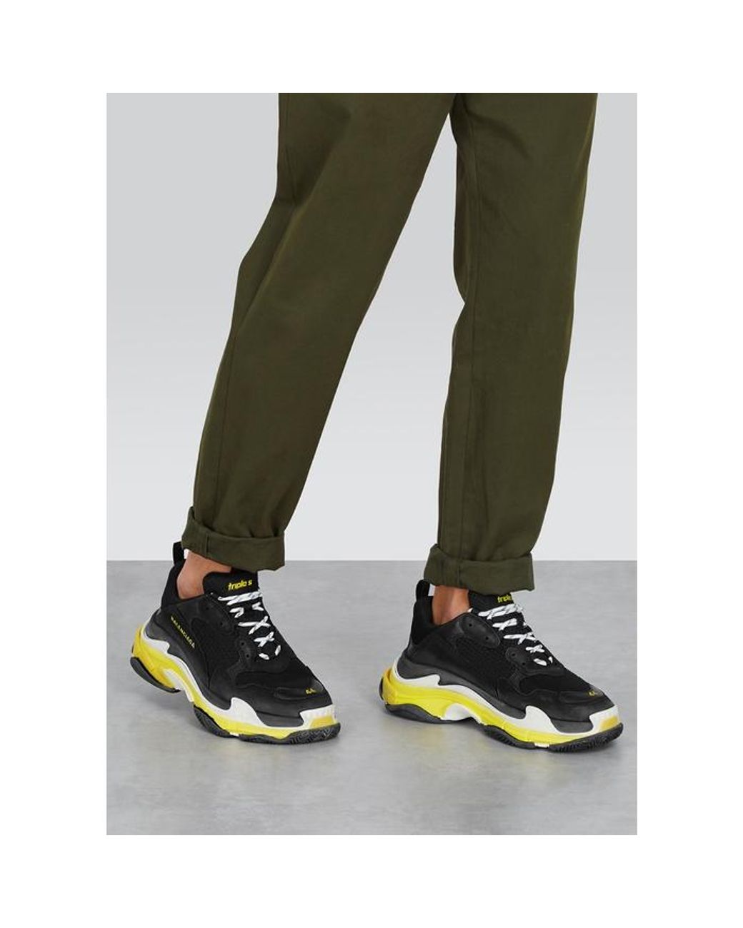 Balenciaga Triple S Black And Yellow Mesh Sneakers for Men | Lyst