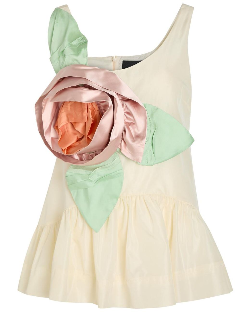 Simone Rocha Natural Rosette Appliquéd Peplum-Hem Taffeta Top