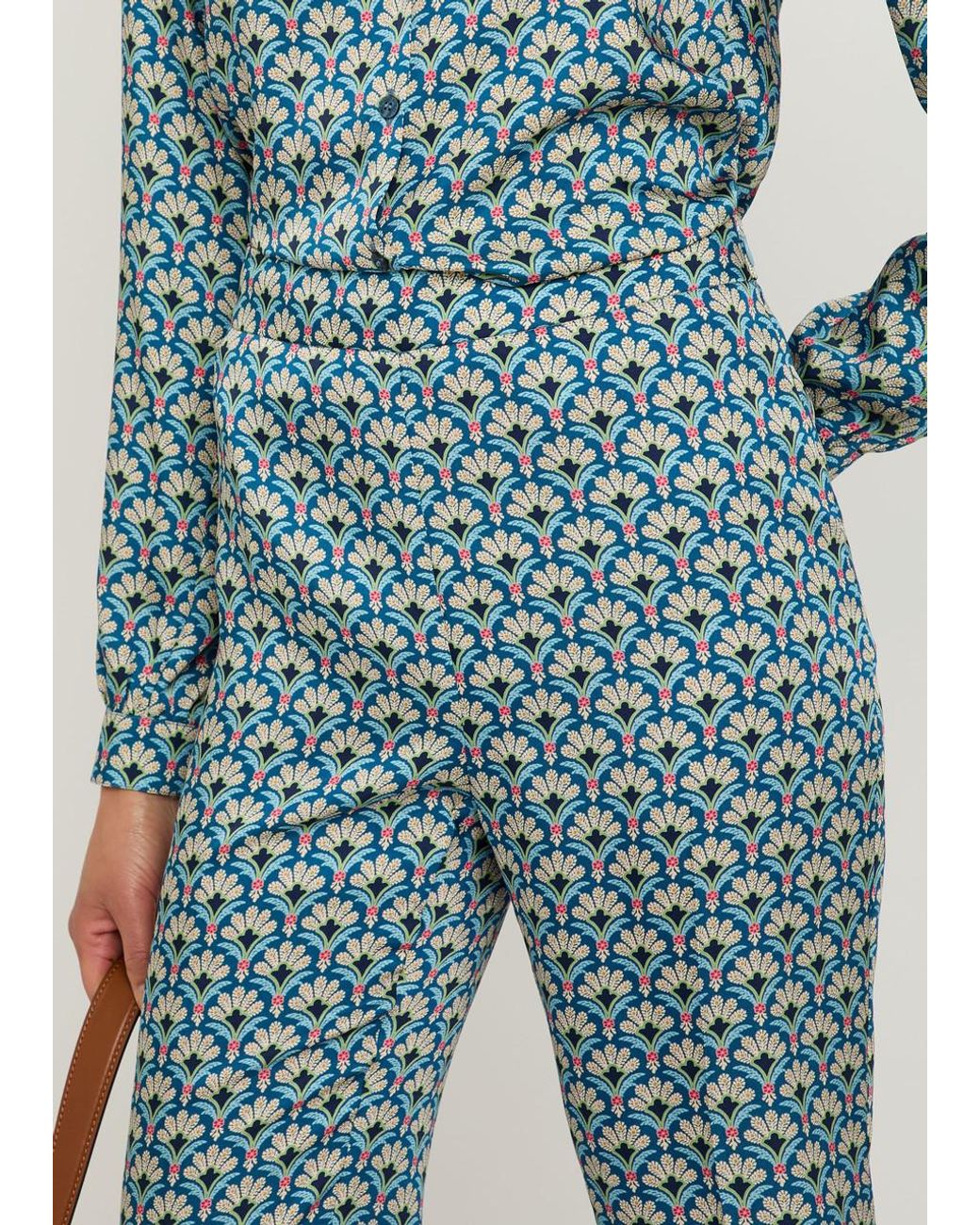 Etro Blue Patterned Satin Straight-Leg Trousers