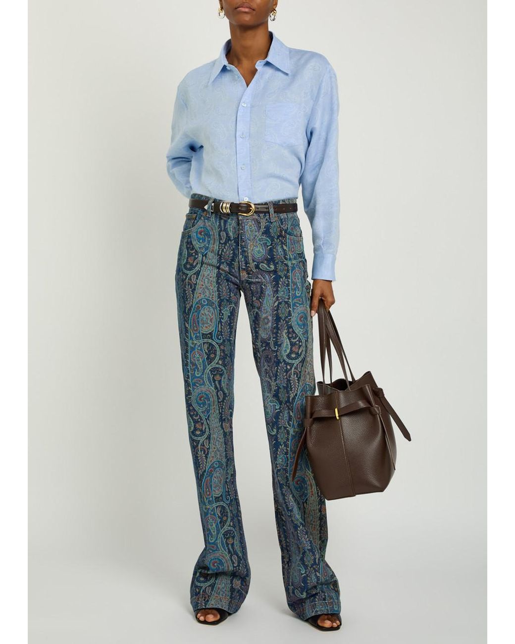 Etro Blue Paisley-Print Linen And Cotton-Blend Shirt