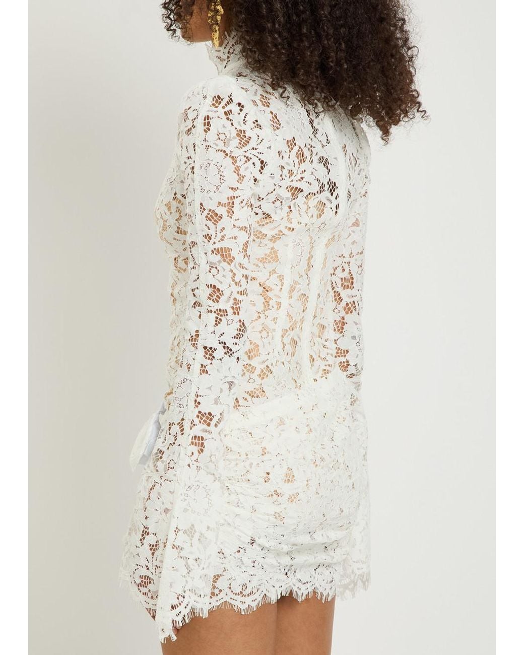 De La Vali White Bodita Appliquéd Guipure Lace Mini Dress