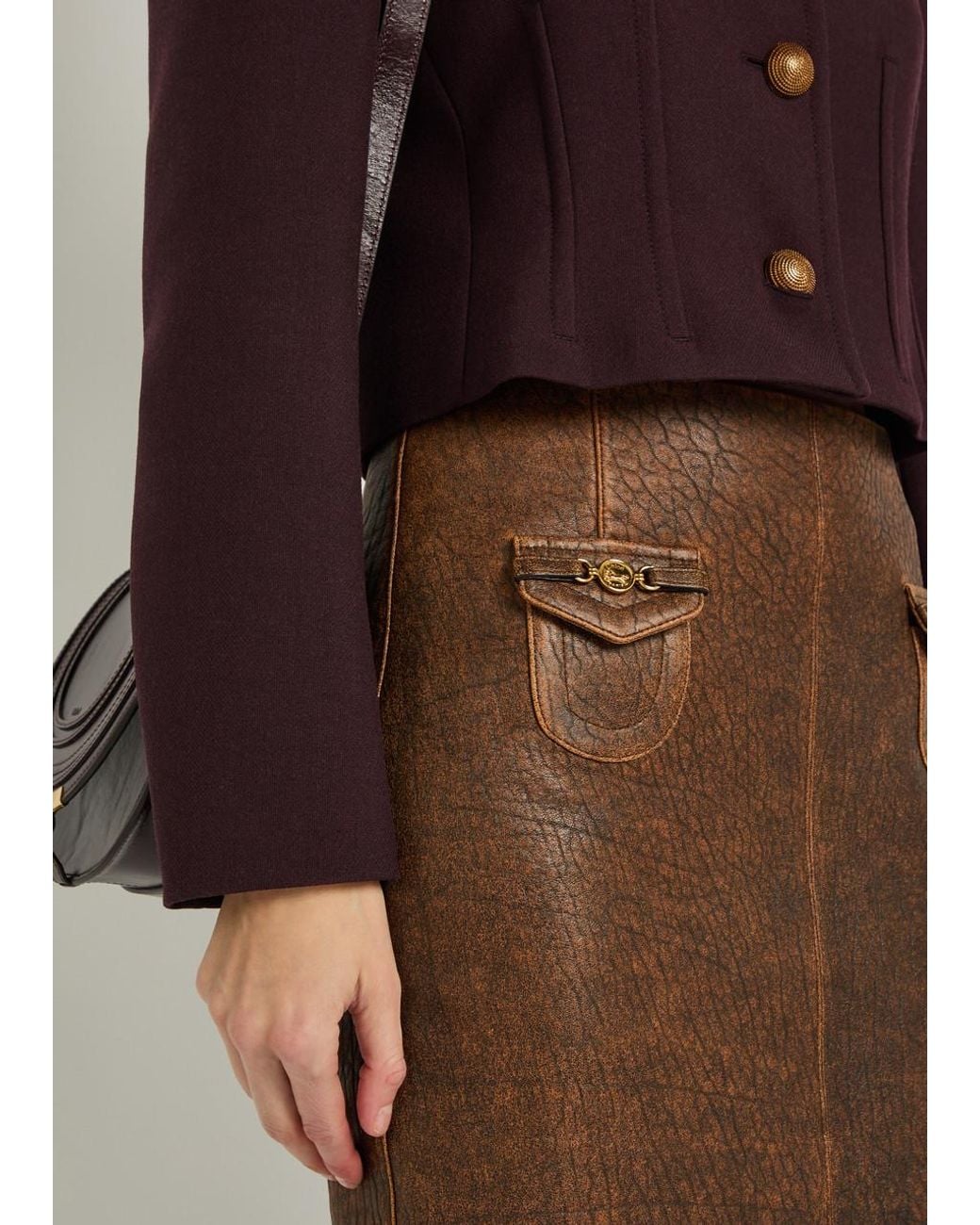 Chloé Brown Leather Midi Skirt