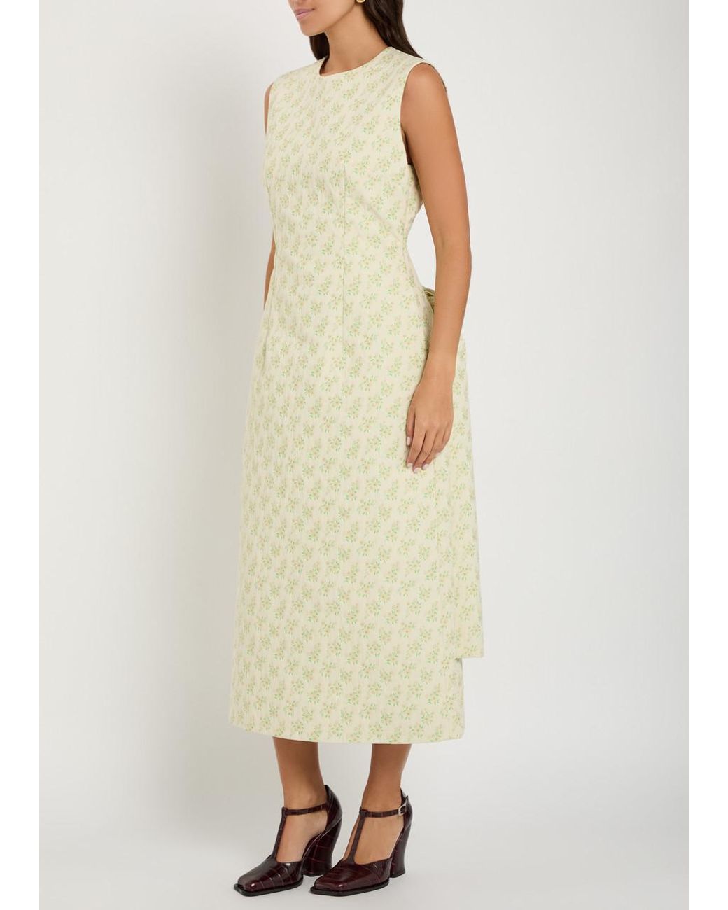 Simone Rocha Natural Bustle Contour Floral Cotton-Blend Midi Dress