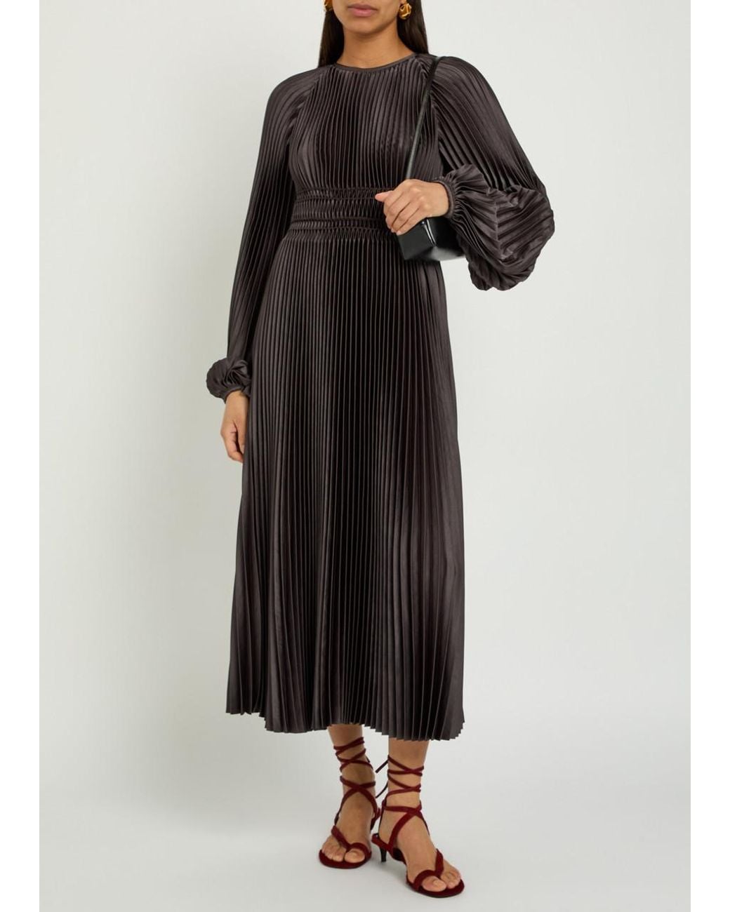Joseph Black Ortiz Pleated Satin Midi Dress