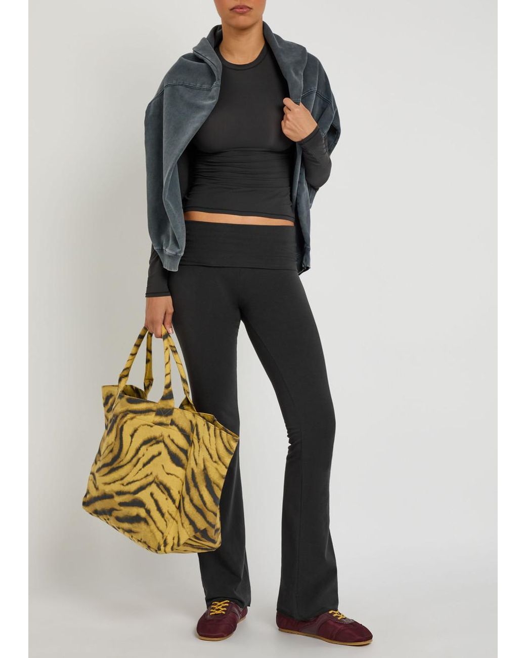 Skims Blue Foldover Stretch-Cotton Pants