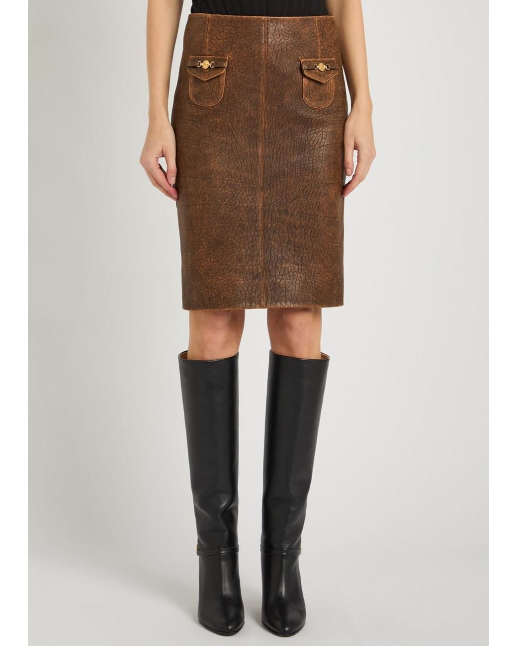 Chloé Brown Leather Midi Skirt
