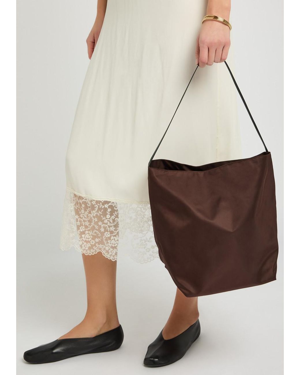 Valesque Bucket Satin Bucket Bag in Brown | Lyst
