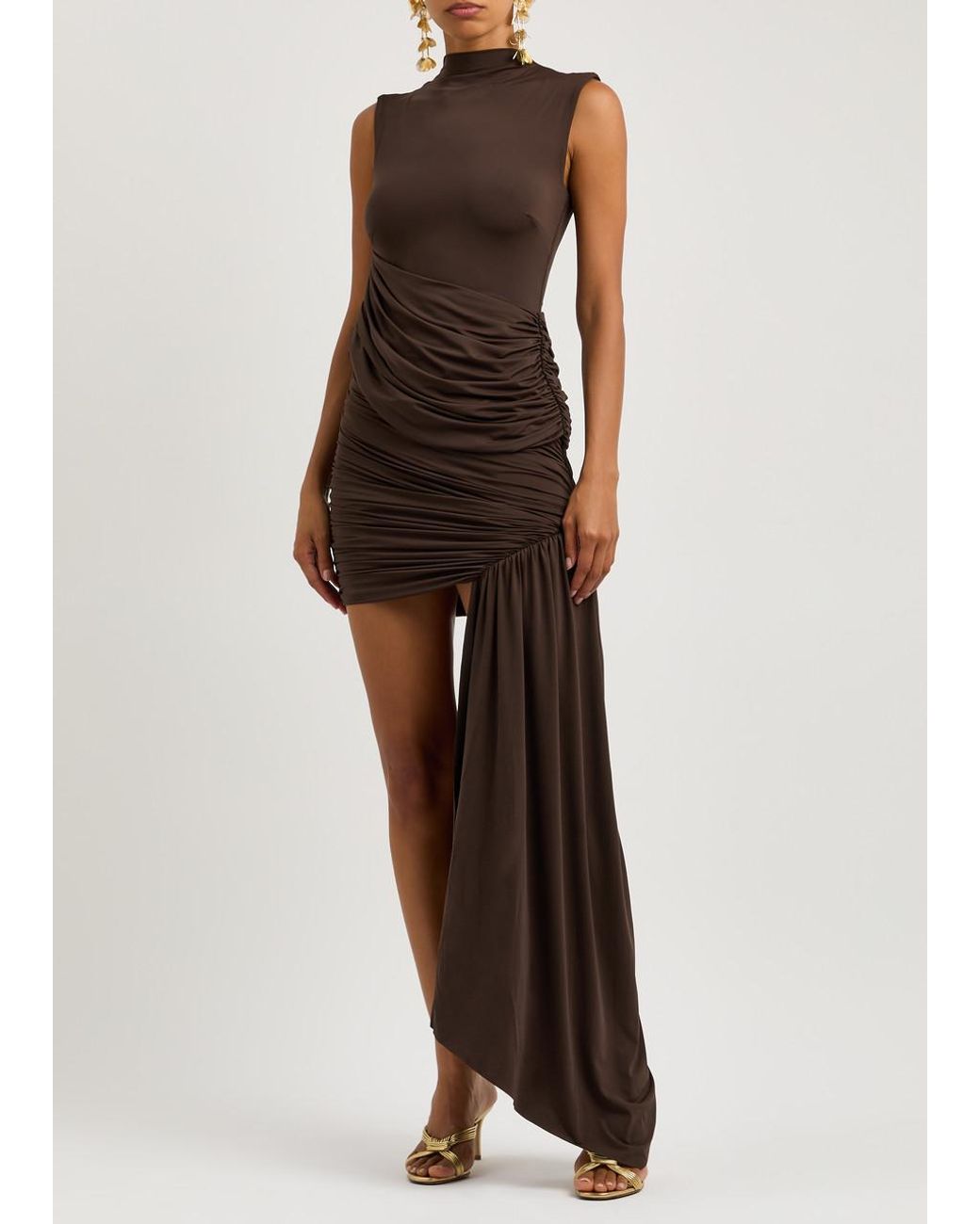 De La Vali Ravenna Draped Stretch-Jersey Mini Dress in Brown | Lyst De La Vali Ravenna Draped Stretch-Jersey Mini Dress in Brown | Lyst