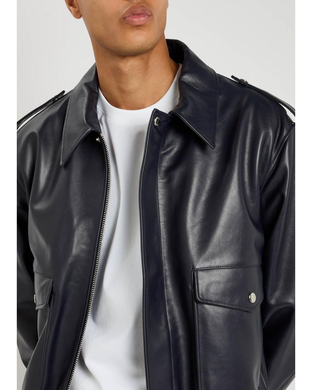 Givenchy Blue Padded Leather Bomber Jacket for men