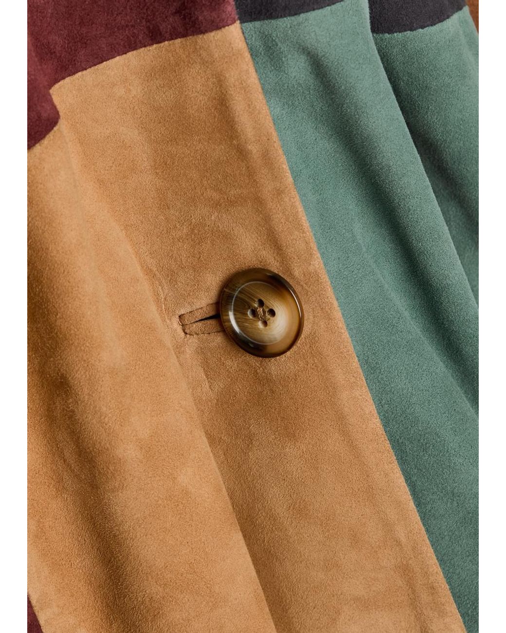 Rixo Green Milly Patchwork Suede Coat