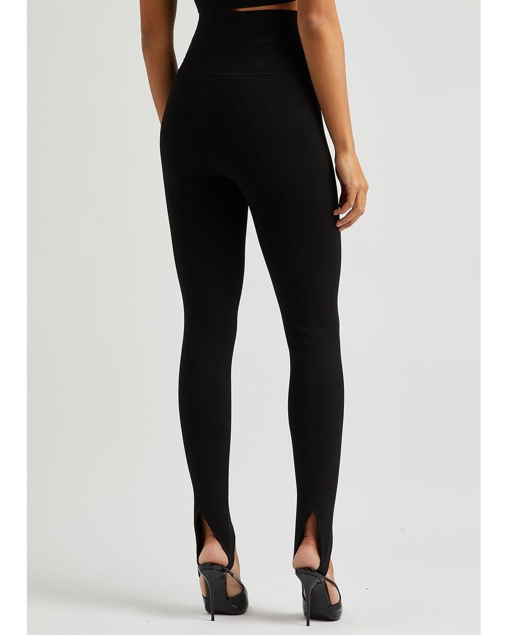 $490 VB Body Victoria Beckham Women's Black Slit-Hem Leggings