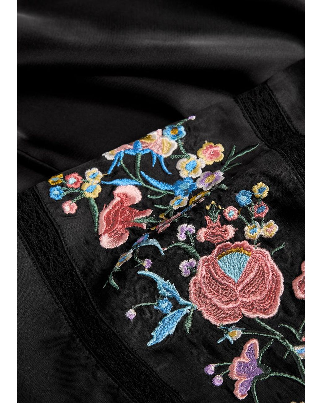 Rixo Black Carey Embroidered Satin Midi Dress