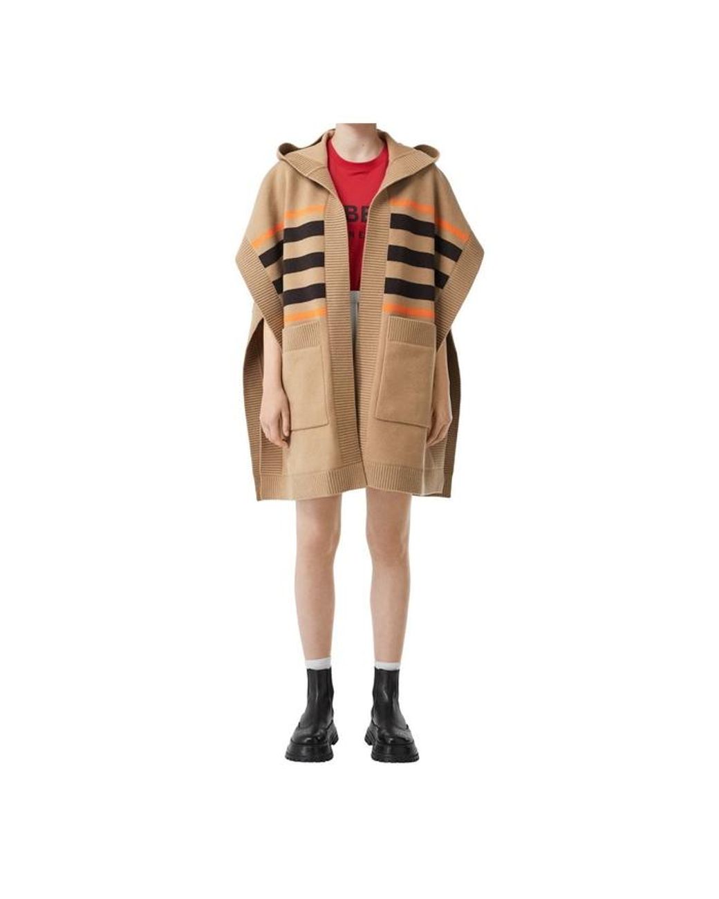 Burberry Monogram Intarsia Wool Cashmere blend Cape in Natural