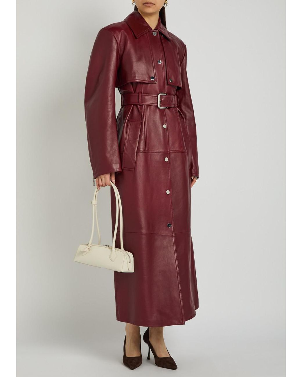 Sportmax Red Detachable Sleeve Leather Trench Coat