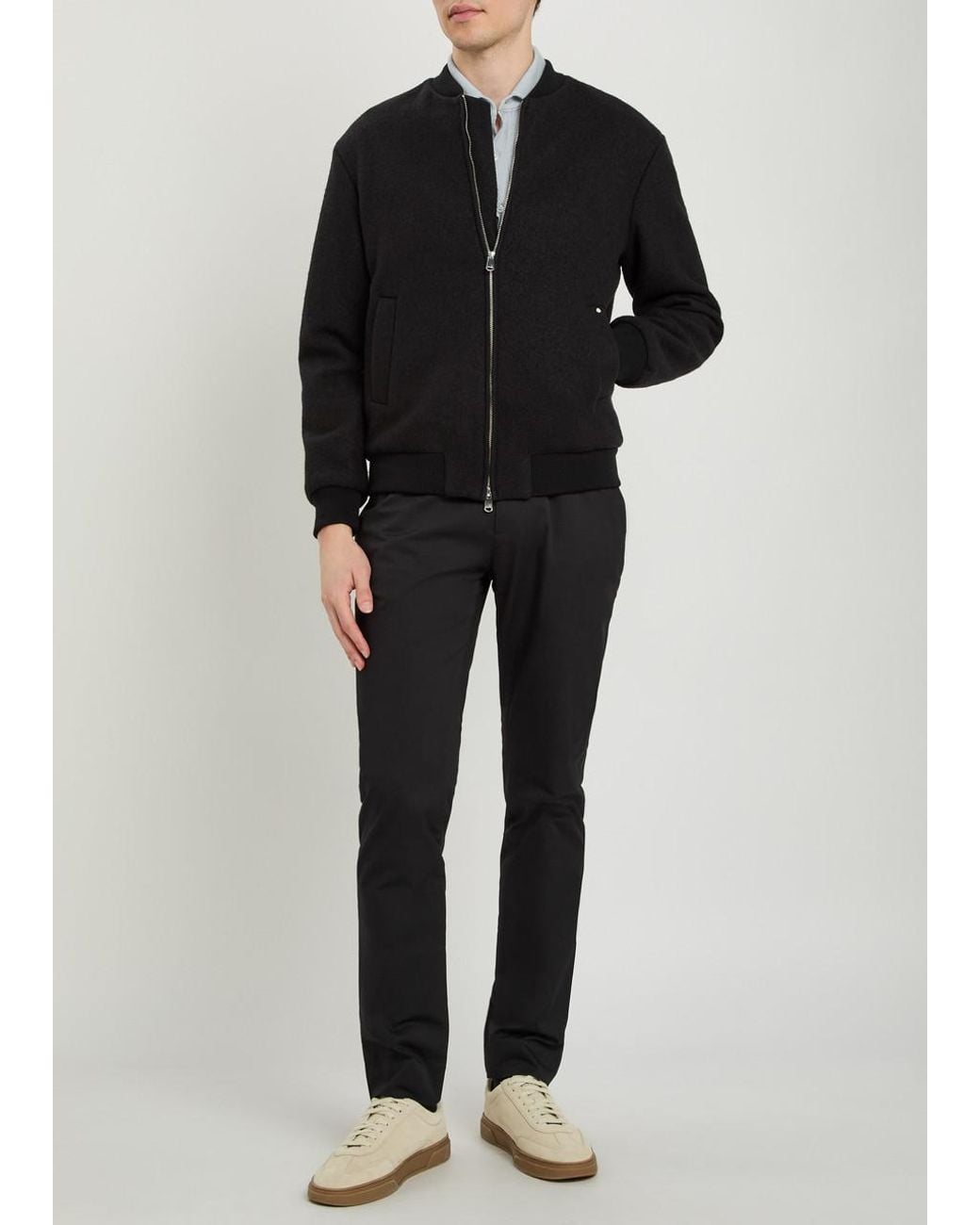 L'Estrange Black Wool Bomber Jacket for men