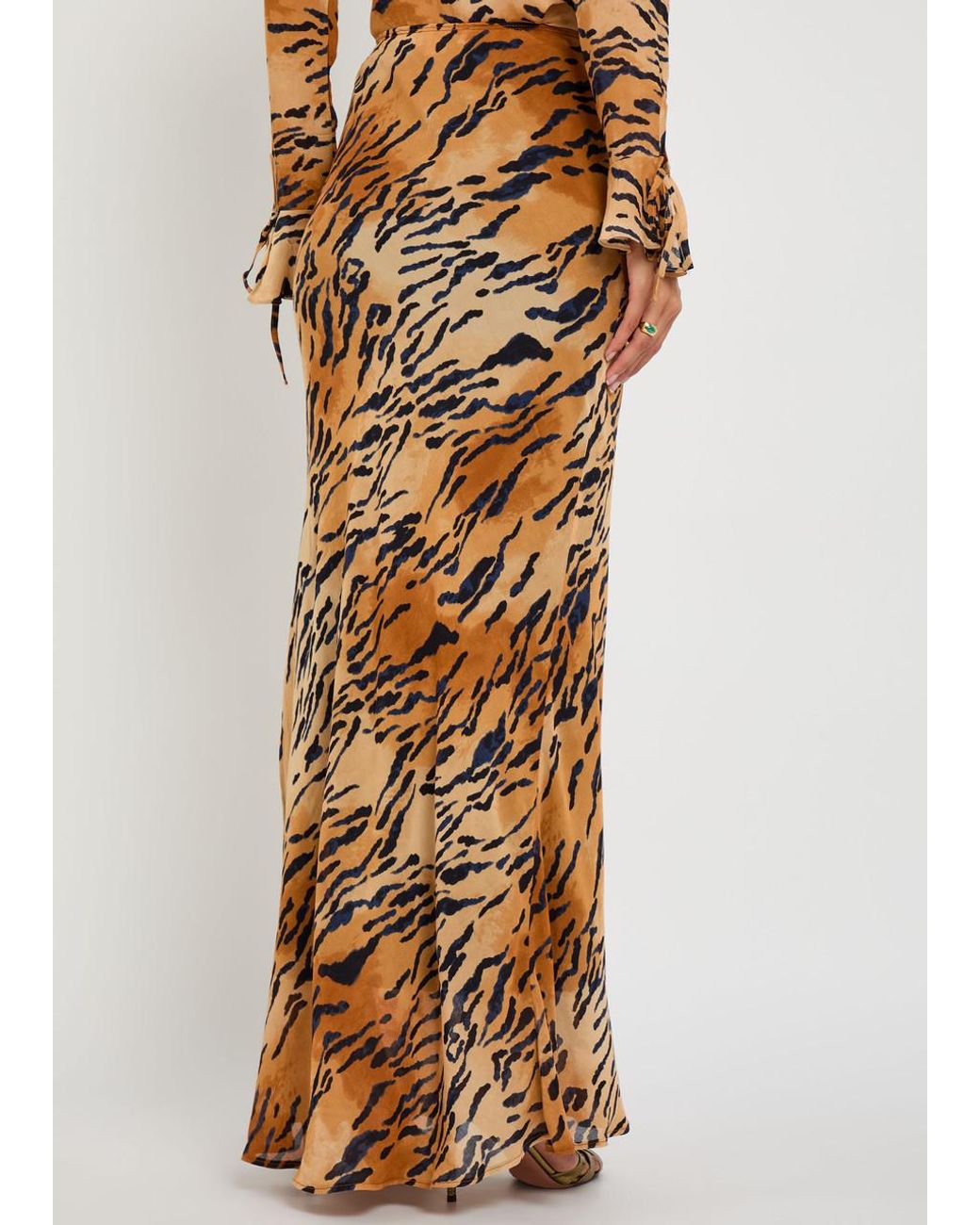 Never Fully Dressed Metallic Dorris Tiger-Print Chiffon Maxi Skirt