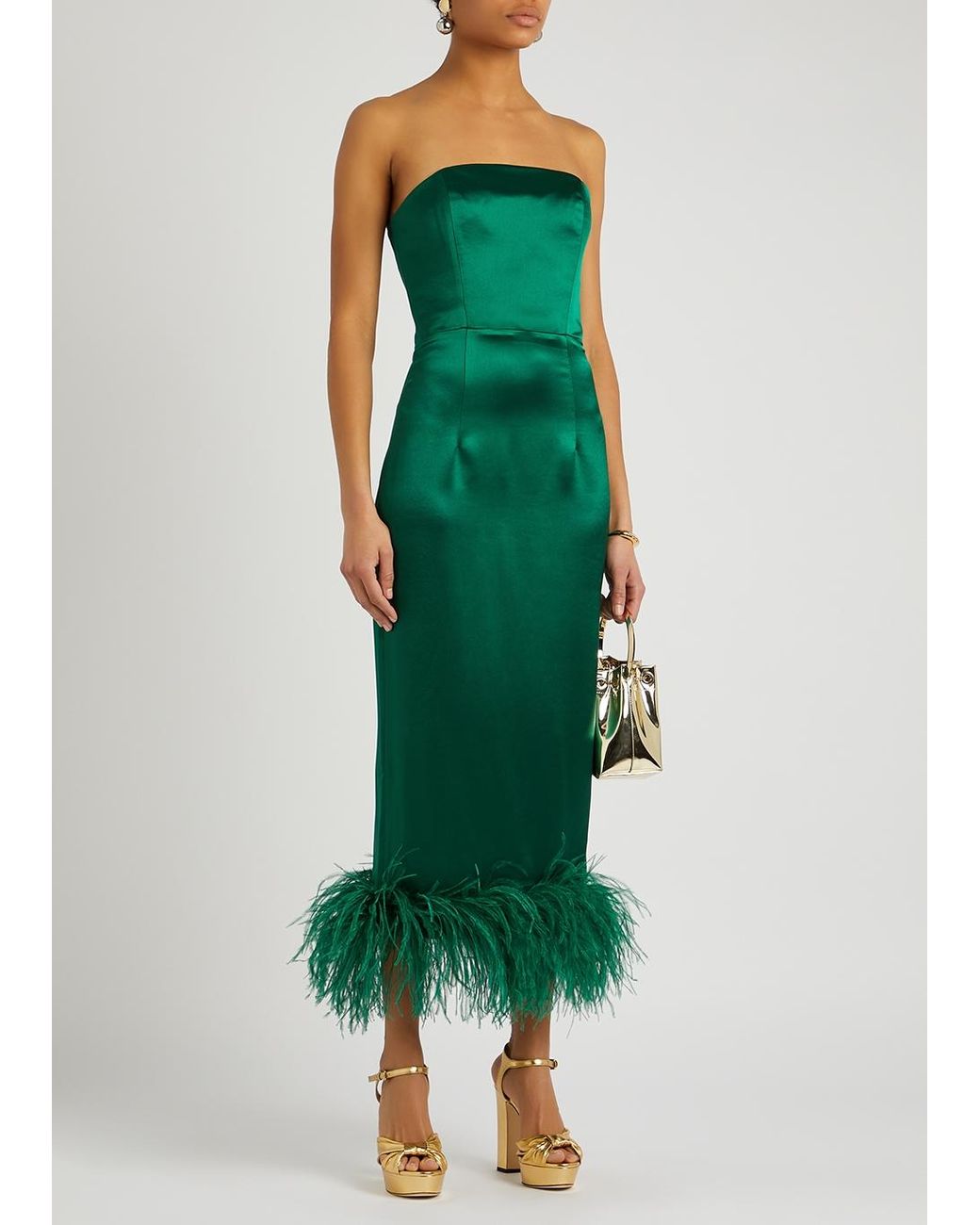 midi dress with feather trim